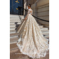 Vestido De Noiva Designer Luxury Full Pearls Wedding Dress Long Sleeves Lace Ball Gown Puffy 2017 Wedding Dress MW2181